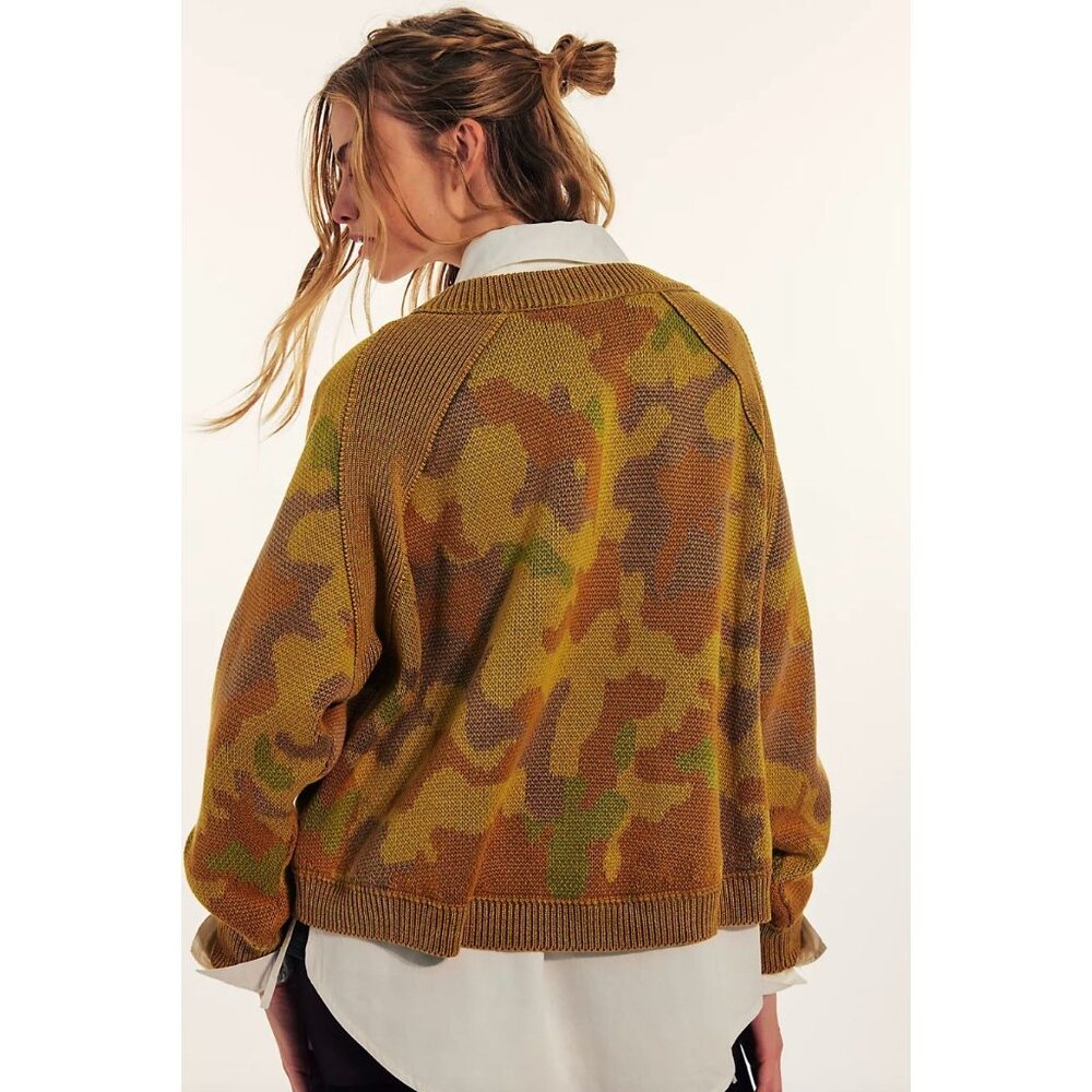 Free People $298 Camo Rose Pullover Size XS Knit Embroidered Sweater - Picture 2 of 7